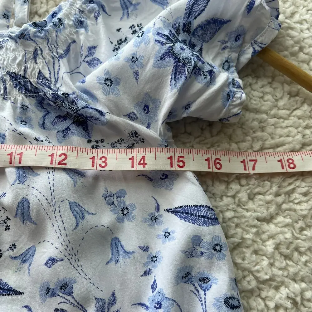 Old Navy Blue White Floral Peasant Top XL Kids